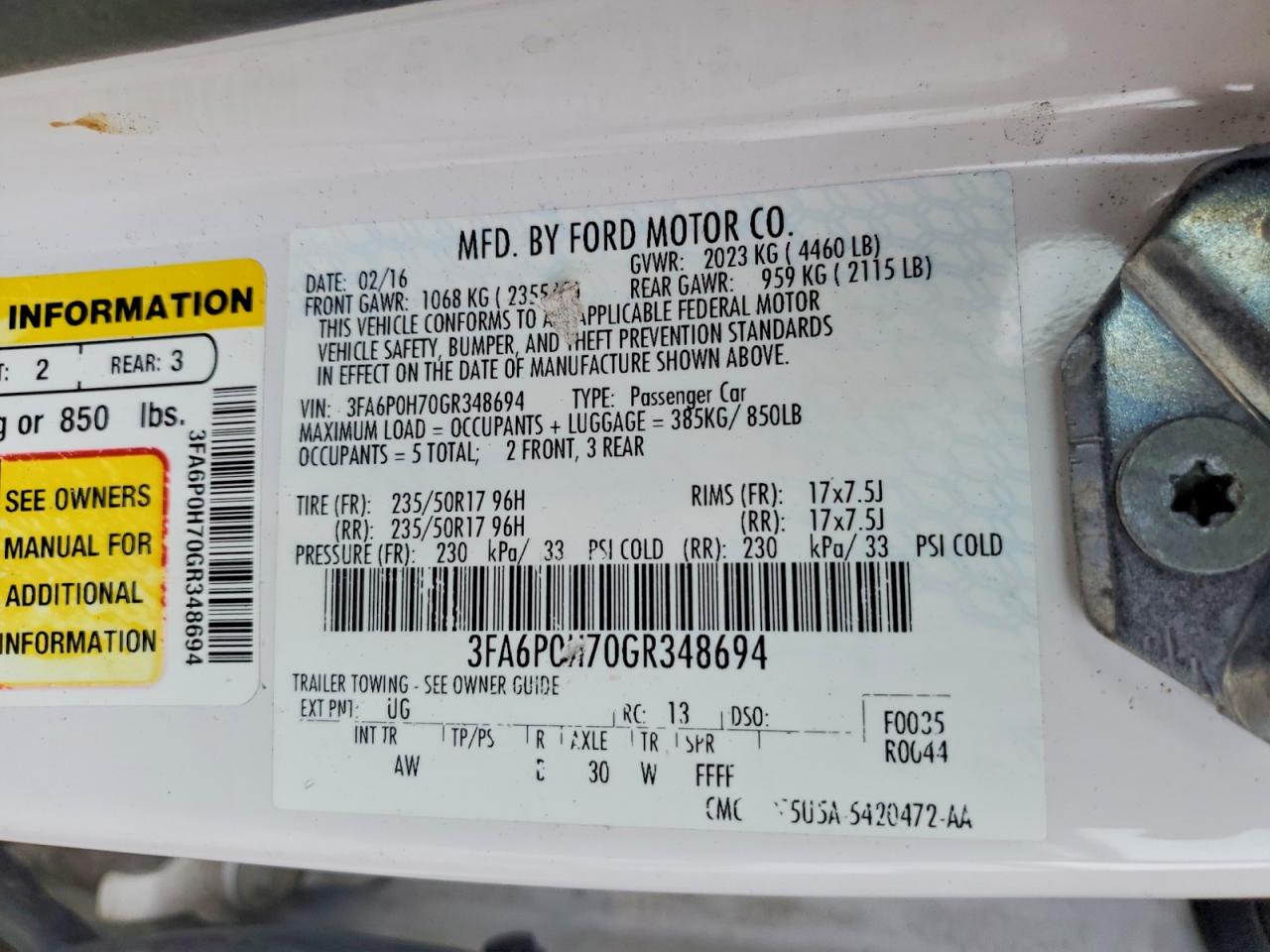 2016 FORD FUSION SE photo 12