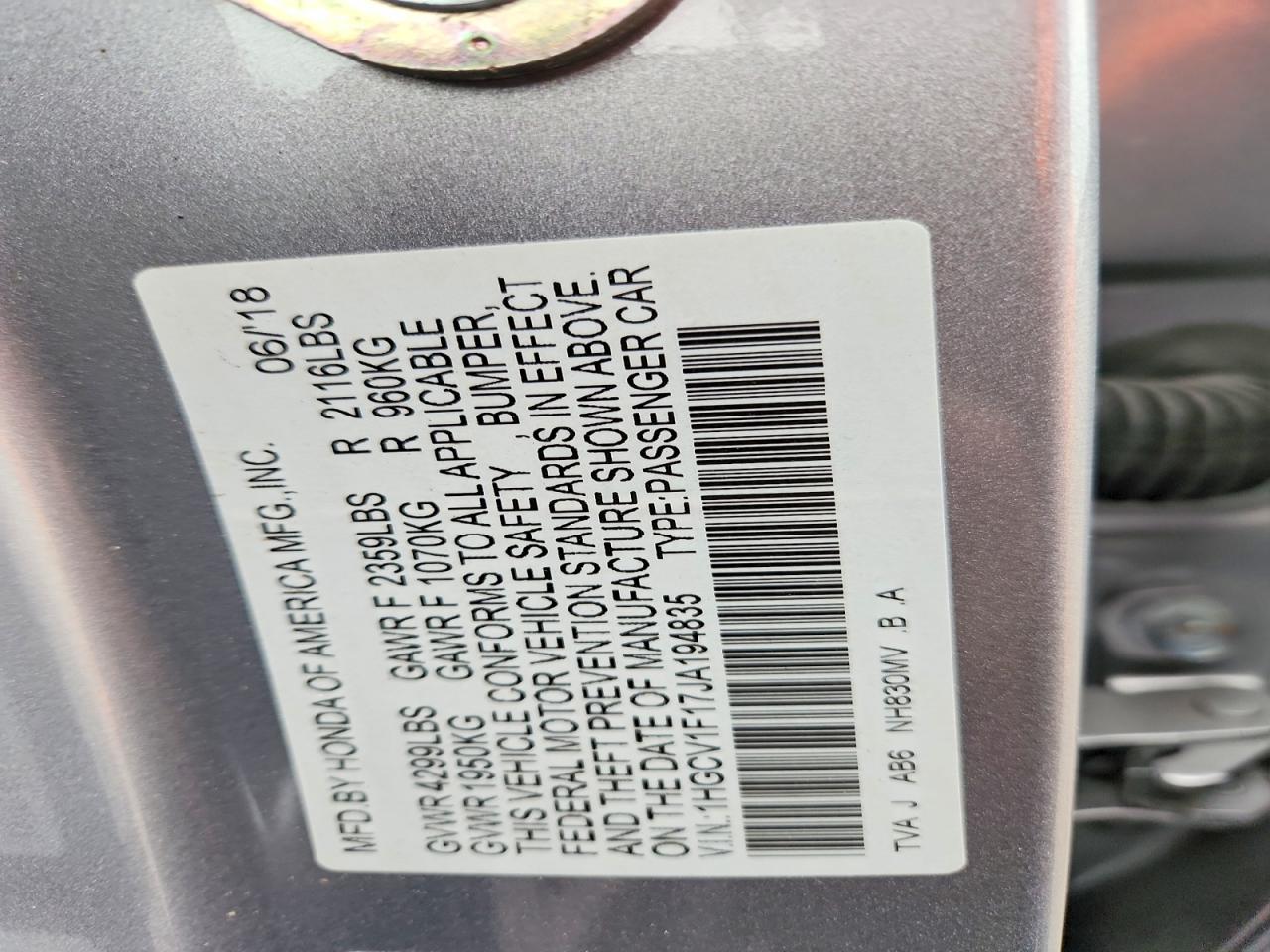 2018 HONDA ACCORD LX photo 12