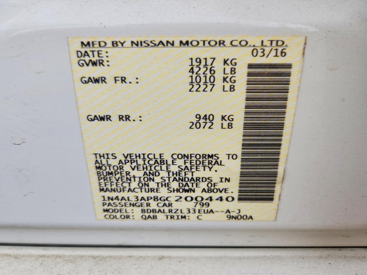 2016 NISSAN ALTIMA 2.5 photo 12