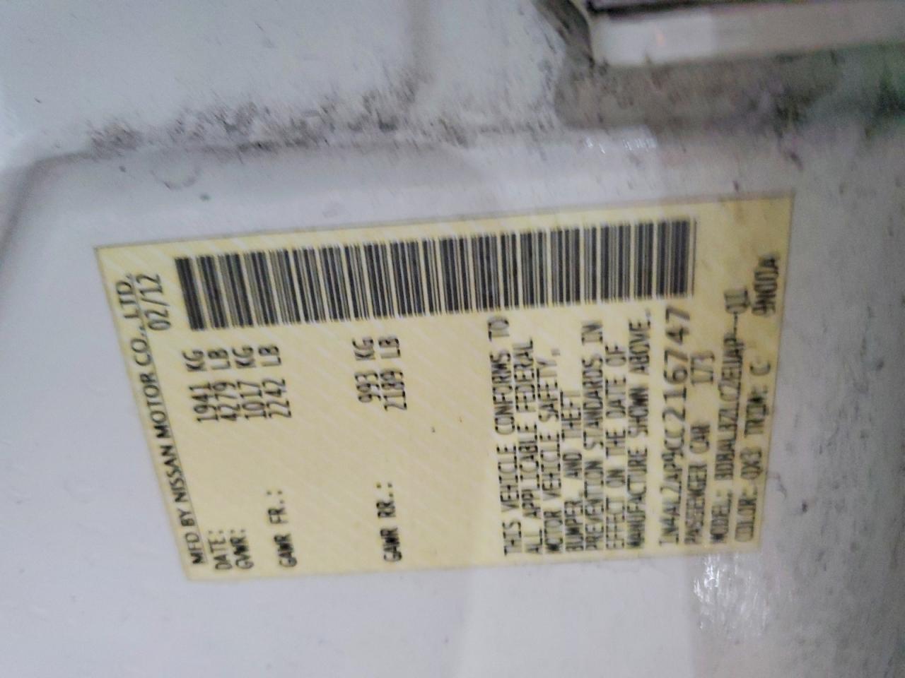 2012 NISSAN ALTIMA BASE photo 13