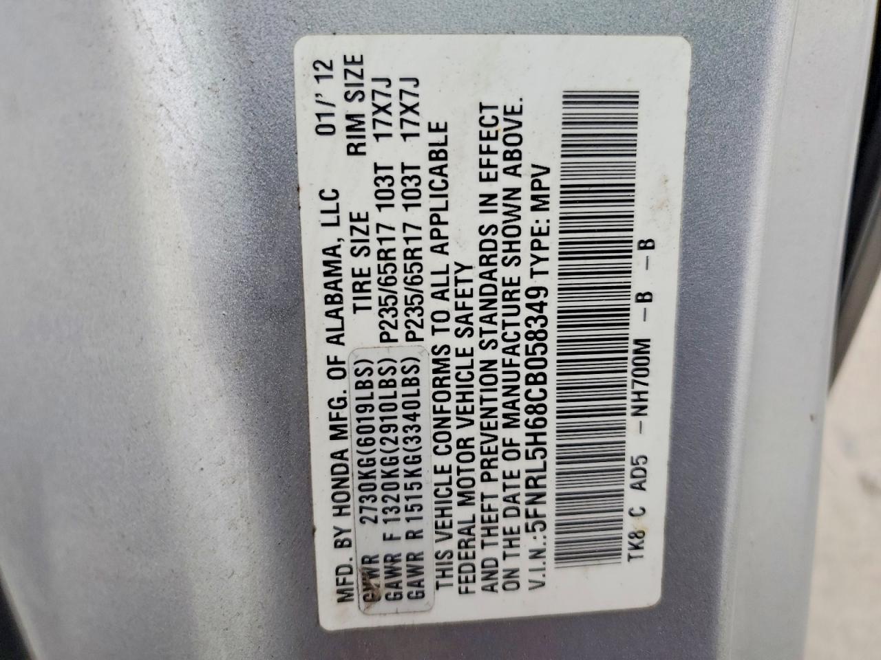 2012 HONDA ODYSSEY EXL photo 13