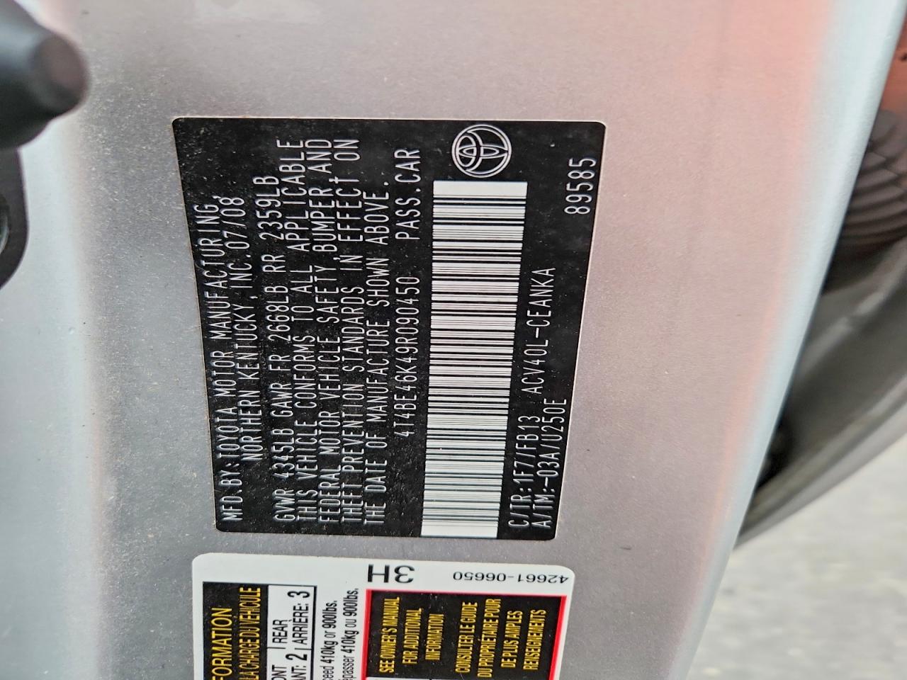 2009 TOYOTA CAMRY BASE photo 12