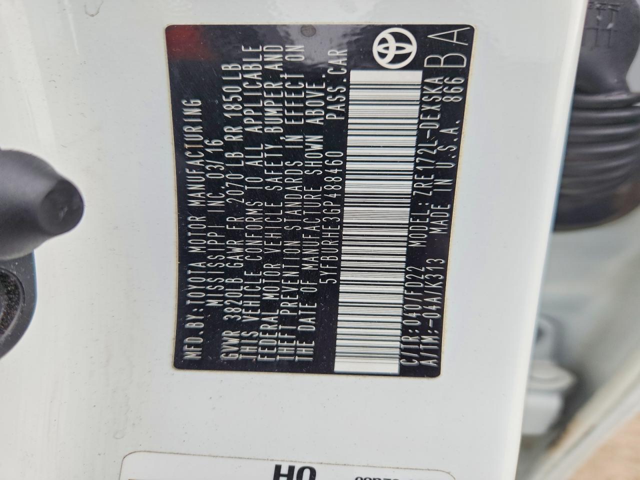 2016 TOYOTA COROLLA L photo 13
