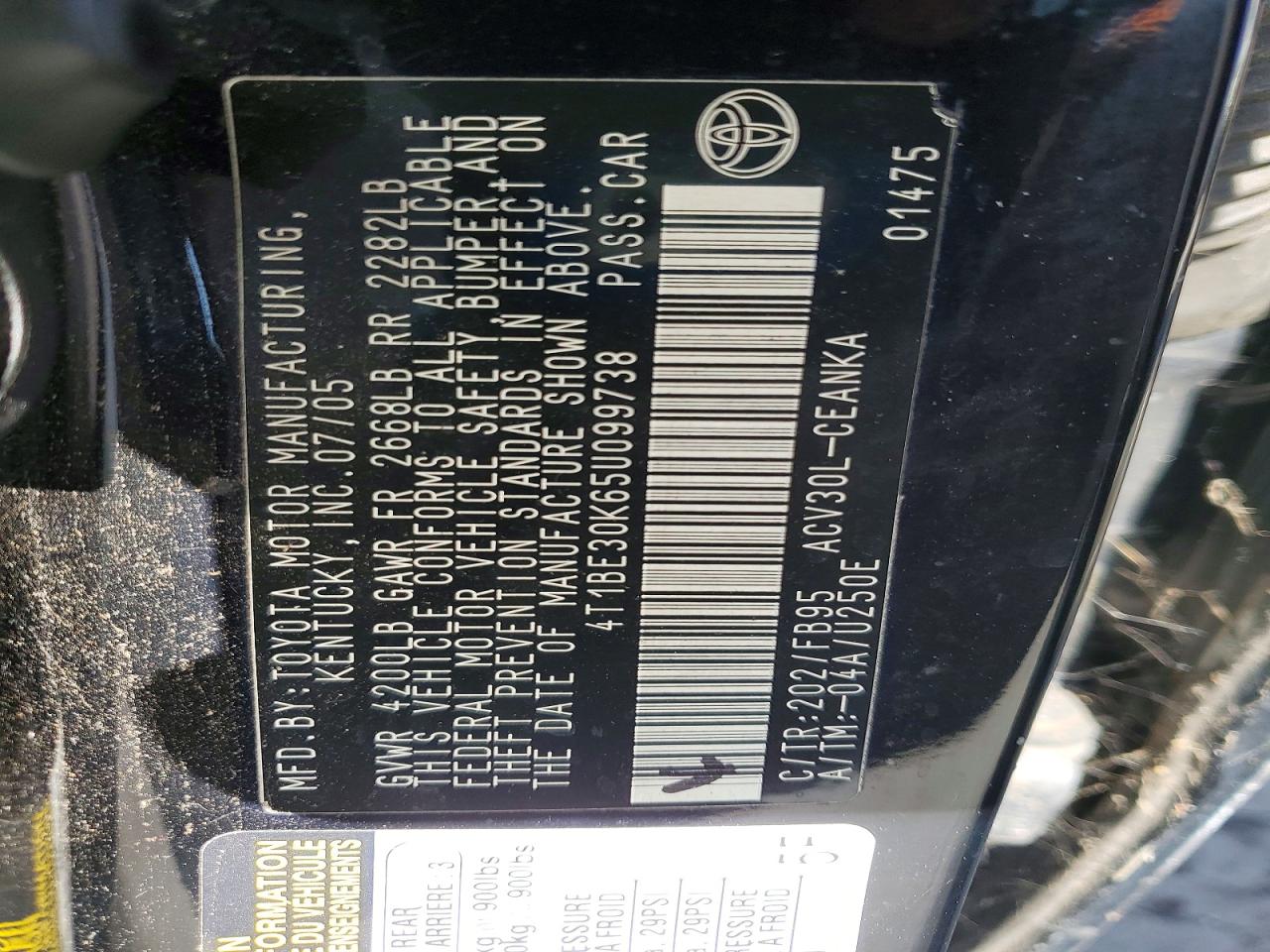 2005 TOYOTA CAMRY LE photo 12