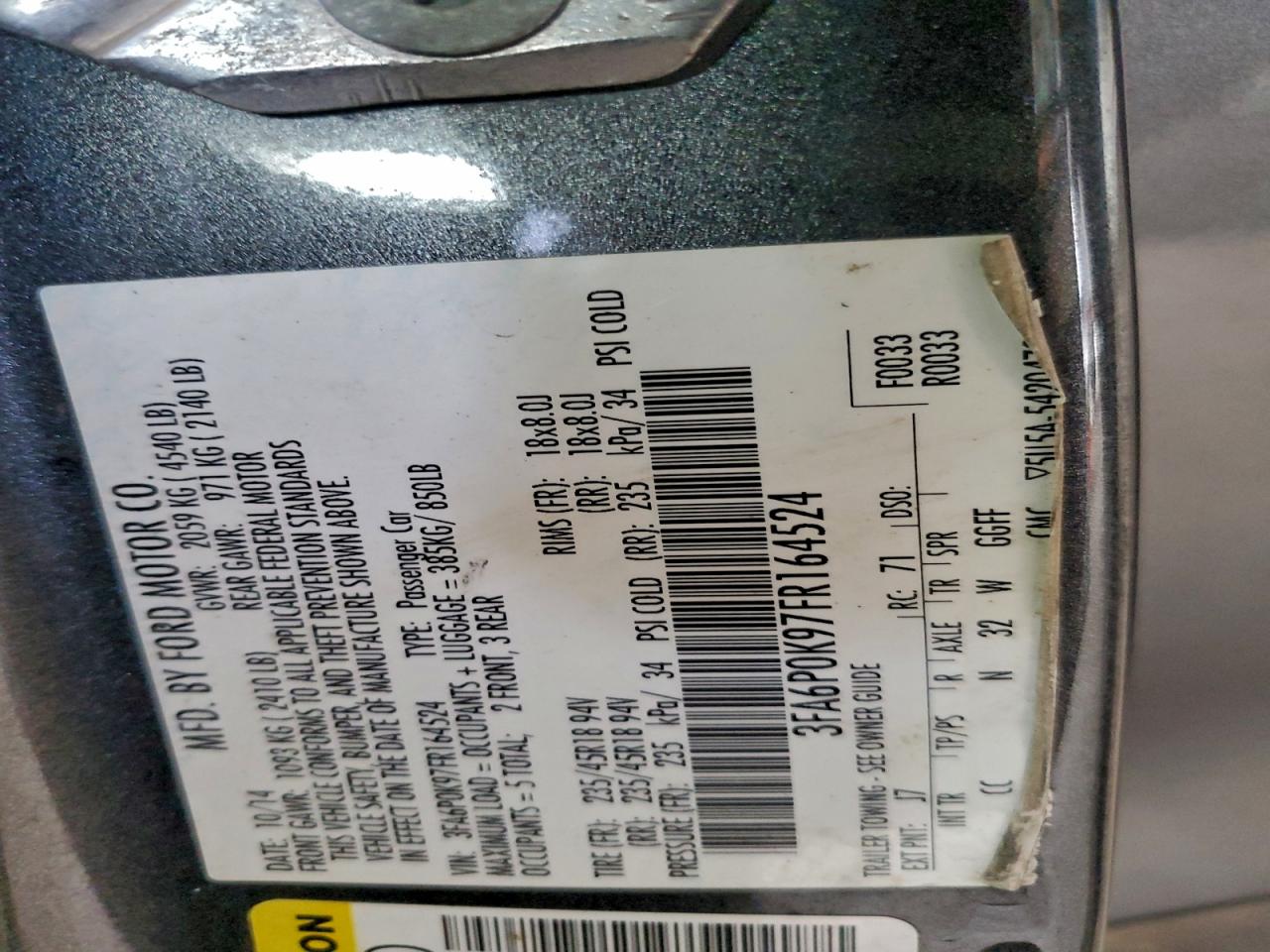 2015 FORD FUSION TITANIUM photo 12