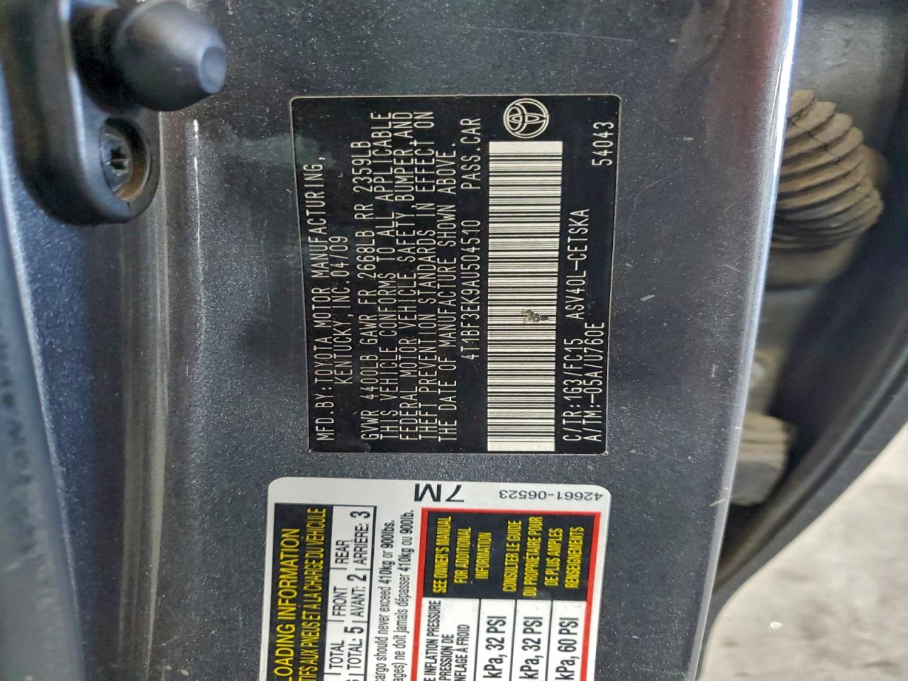 2010 TOYOTA CAMRY BASE photo 13