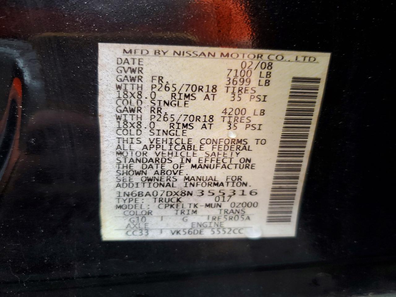 2008 NISSAN TITAN XE photo 13