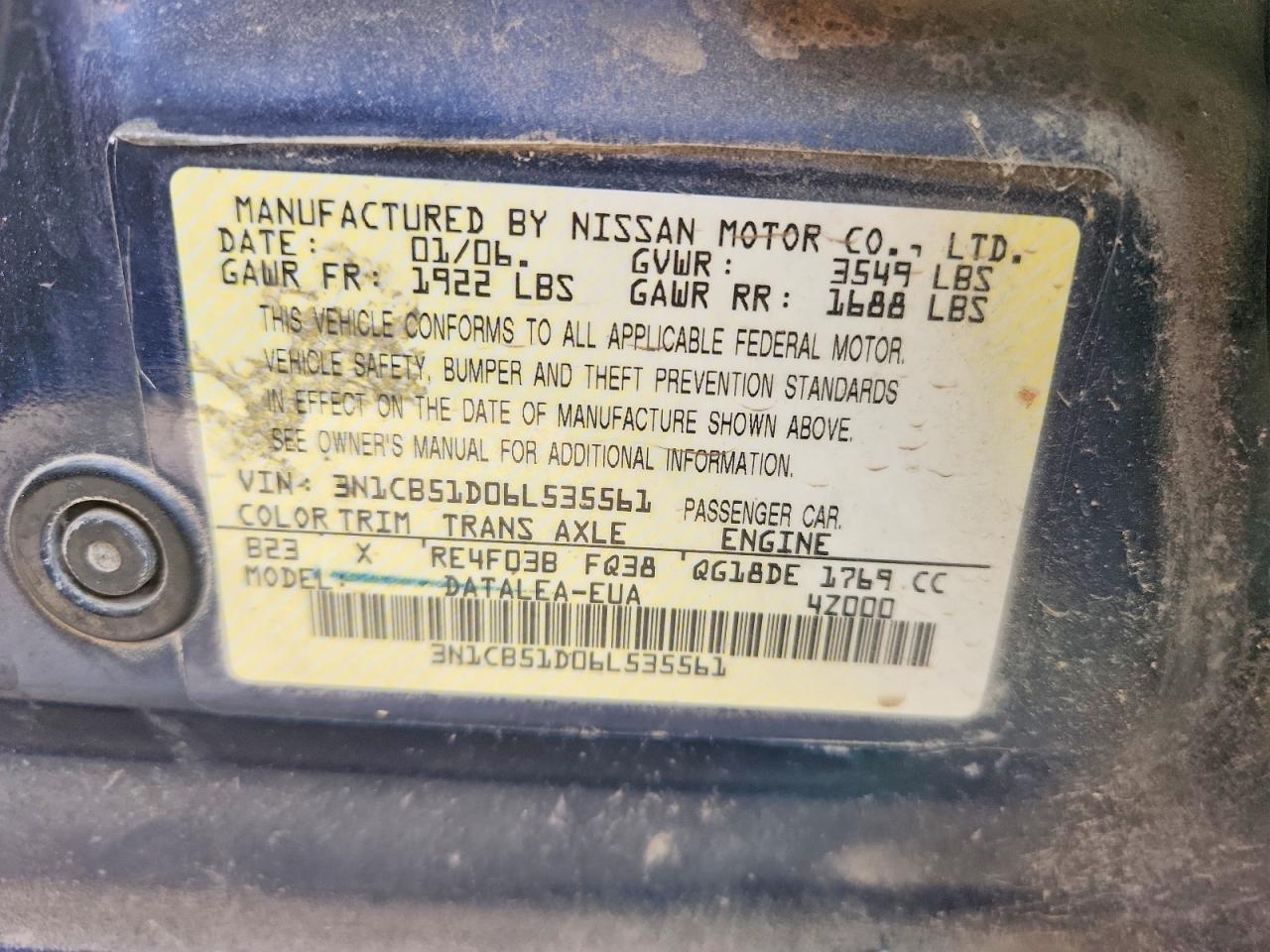 2006 NISSAN SENTRA 1.8 photo 12