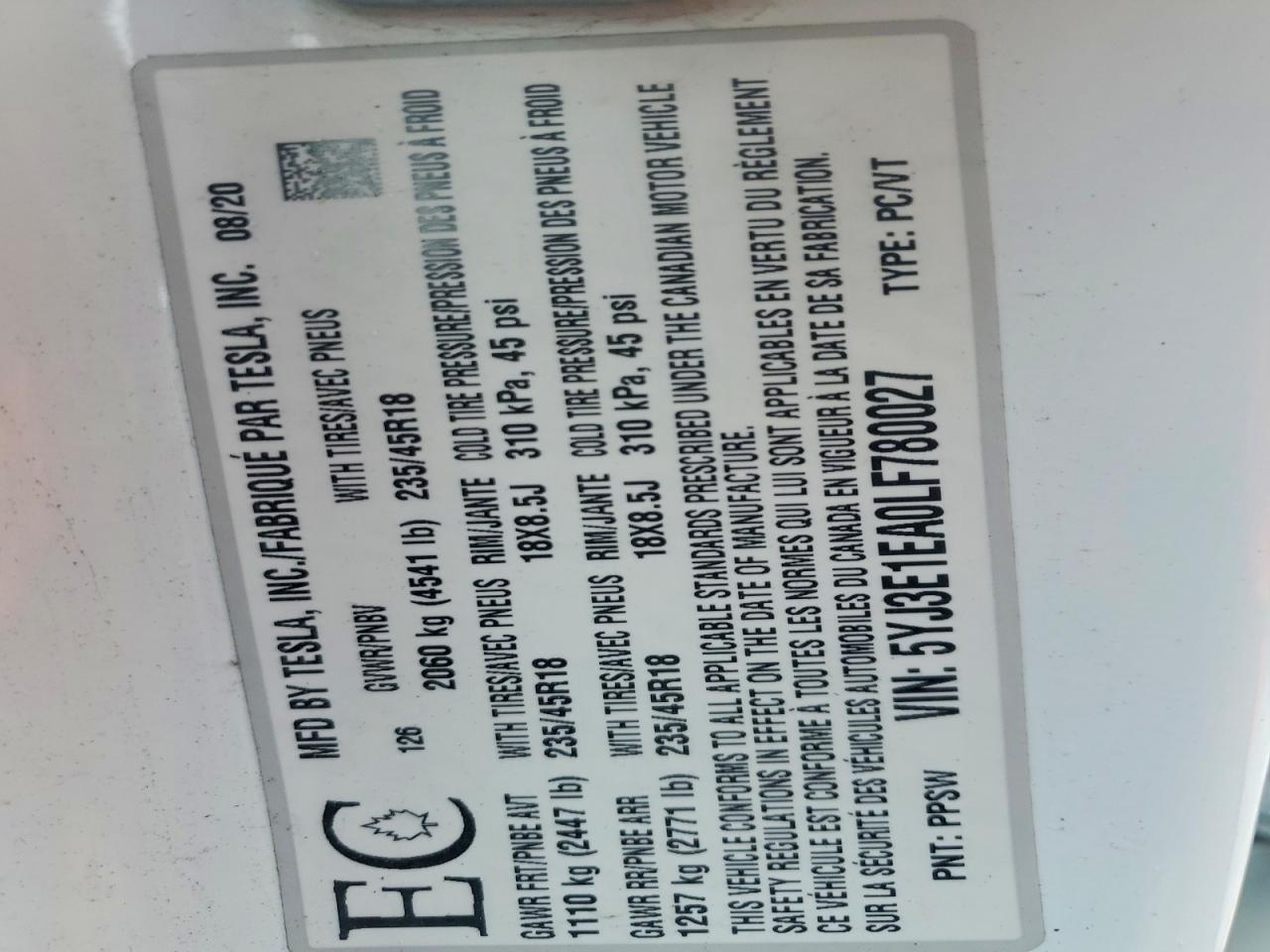2020 TESLA MODEL 3 photo 12