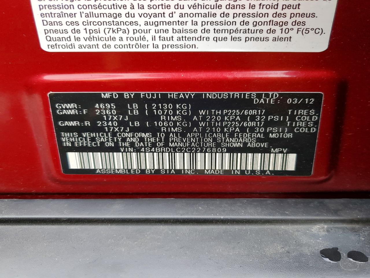 2012 SUBARU OUTBACK 3.6R LIMITED photo 13