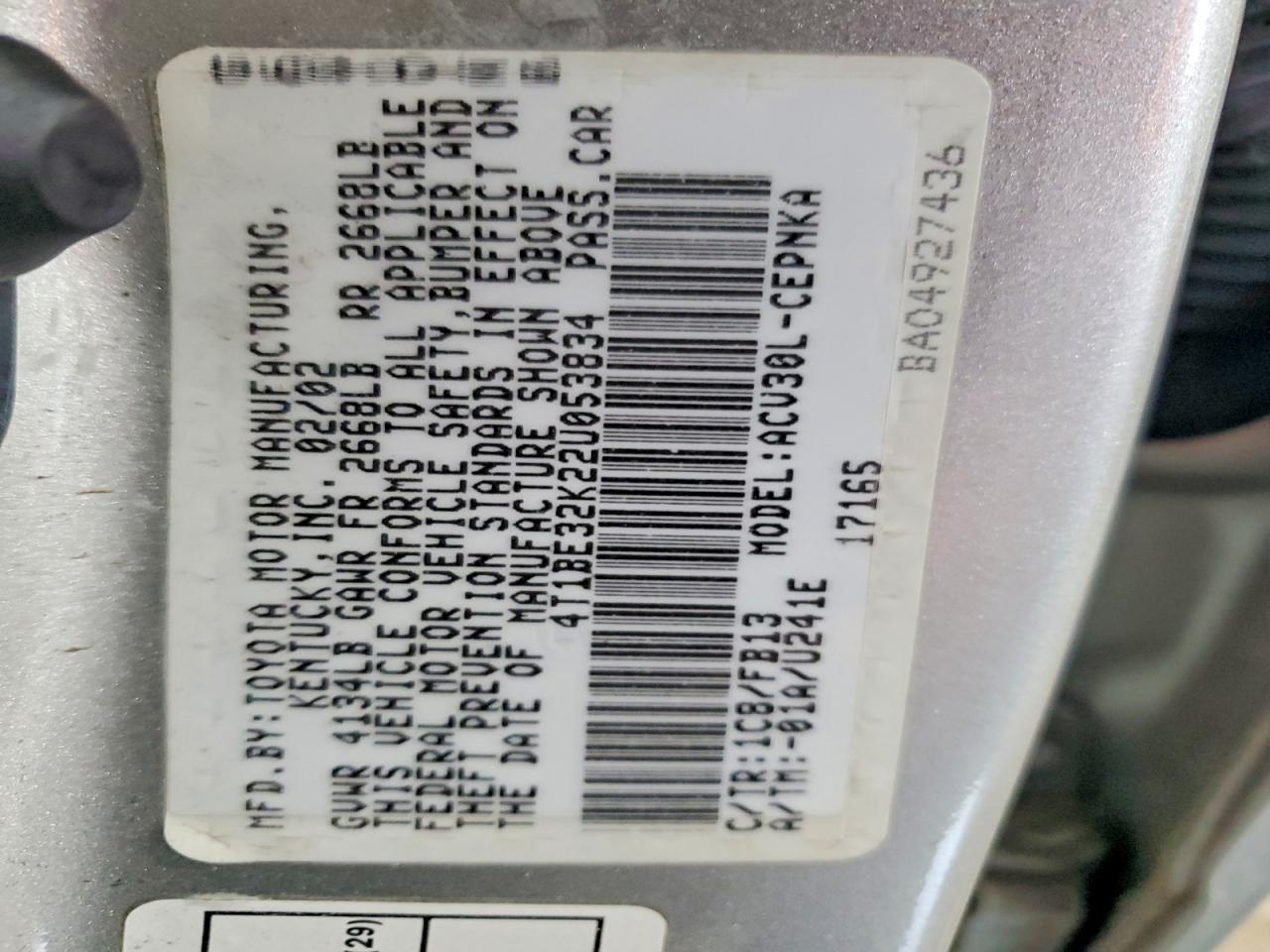 2002 TOYOTA CAMRY LE photo 12