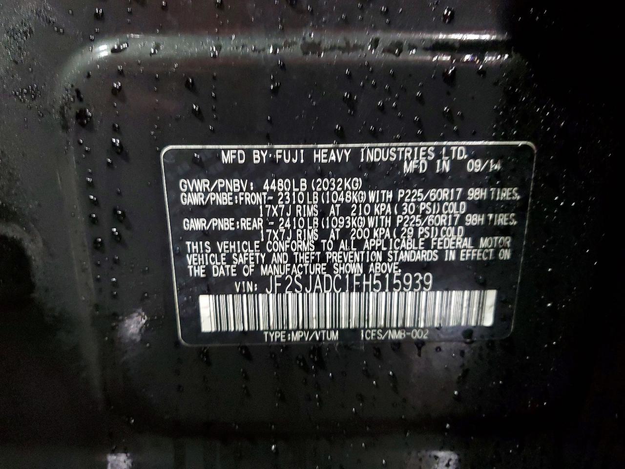 2015 SUBARU FORESTER 2.5I PREMIUM photo 14