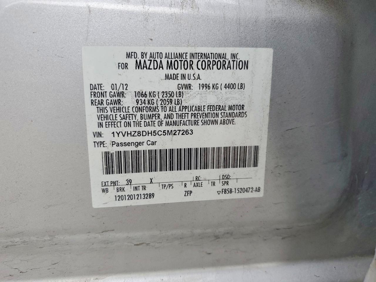 2012 MAZDA 6 I photo 12