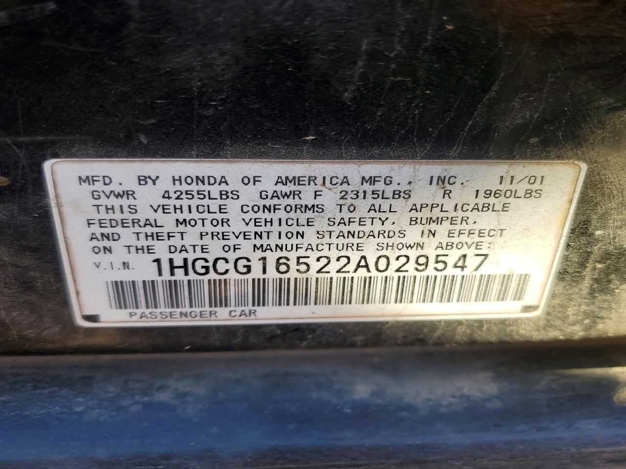 2002 HONDA ACCORD EX photo 13