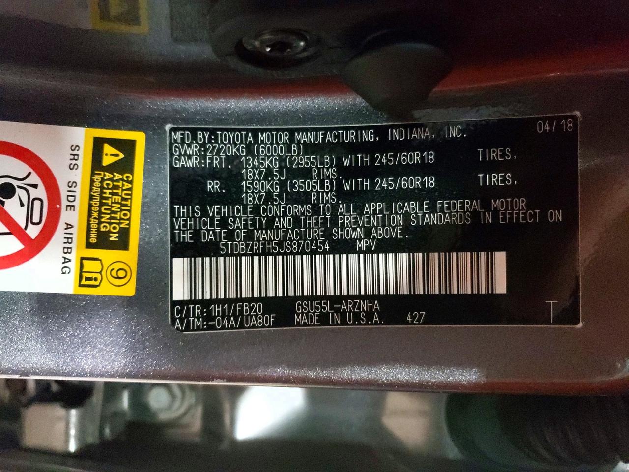 2018 TOYOTA HIGHLANDER LE photo 14
