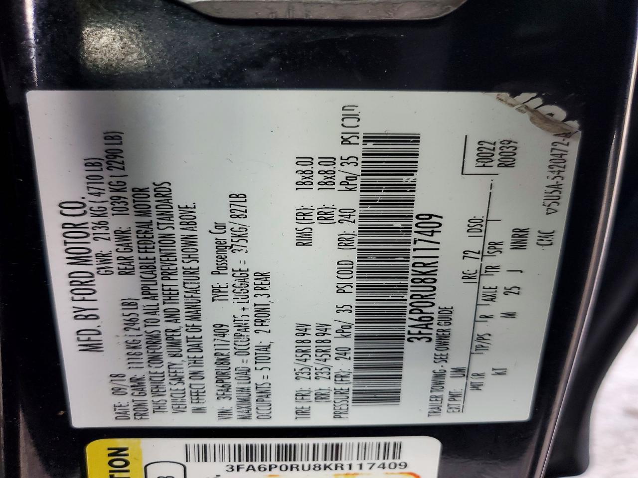 2019 FORD FUSION TITANIUM photo 12