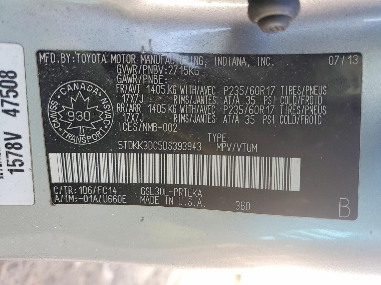 2013 TOYOTA SIENNA LE photo 13
