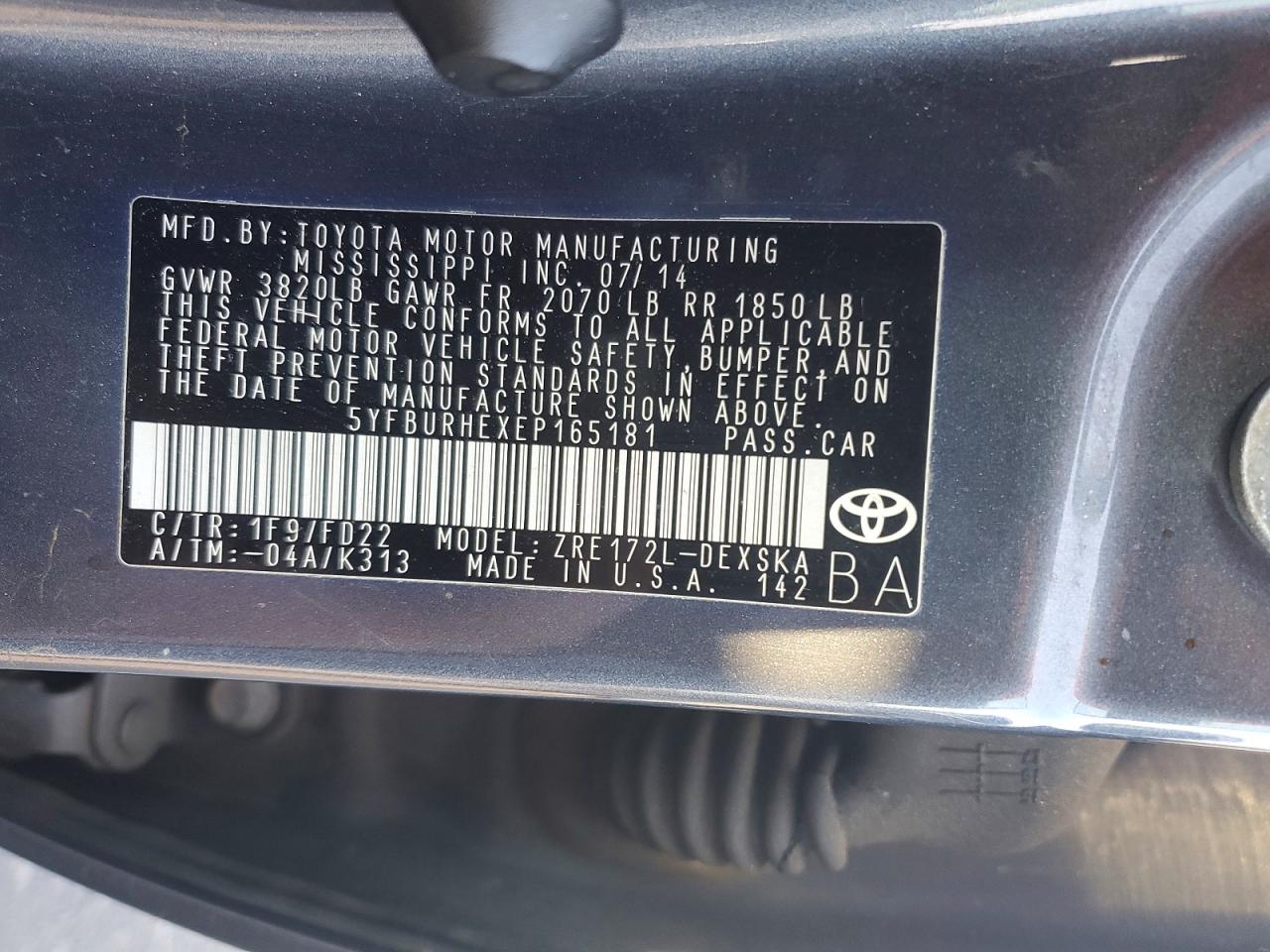 2014 TOYOTA COROLLA L photo 13