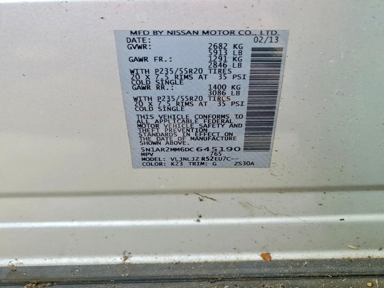 2013 NISSAN PATHFINDER S photo 13