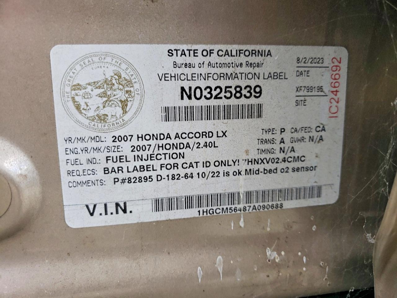 2007 HONDA ACCORD LX photo 13