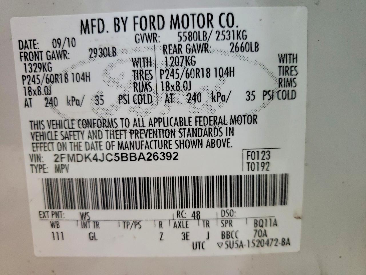 2011 FORD EDGE SEL photo 13