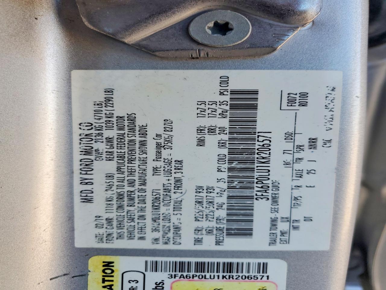 2019 FORD FUSION SE photo 23
