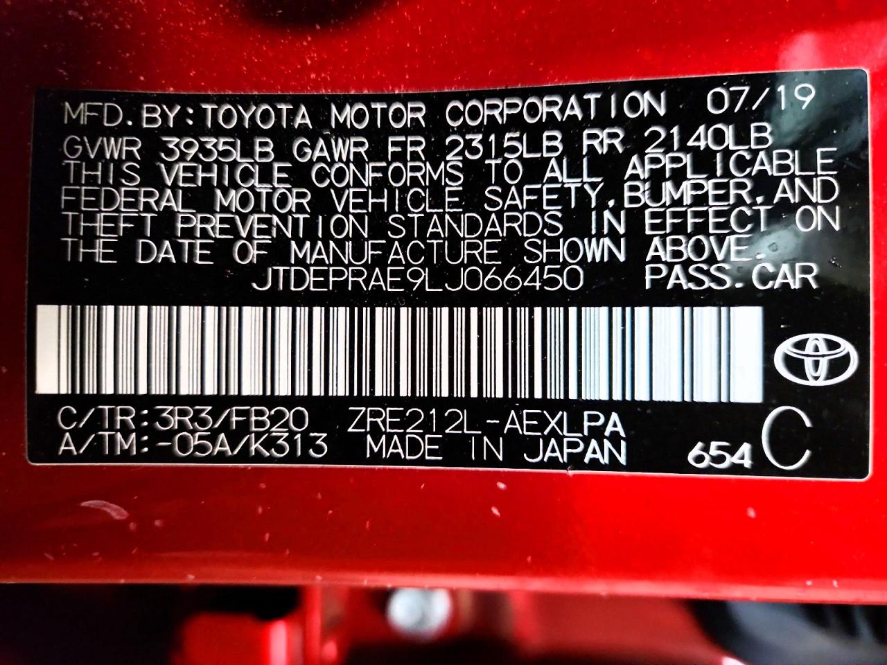 2020 TOYOTA COROLLA LE photo 13