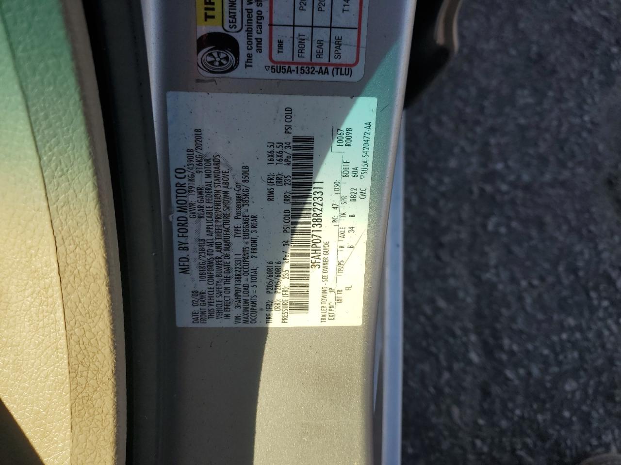 2008 FORD FUSION SE photo 12