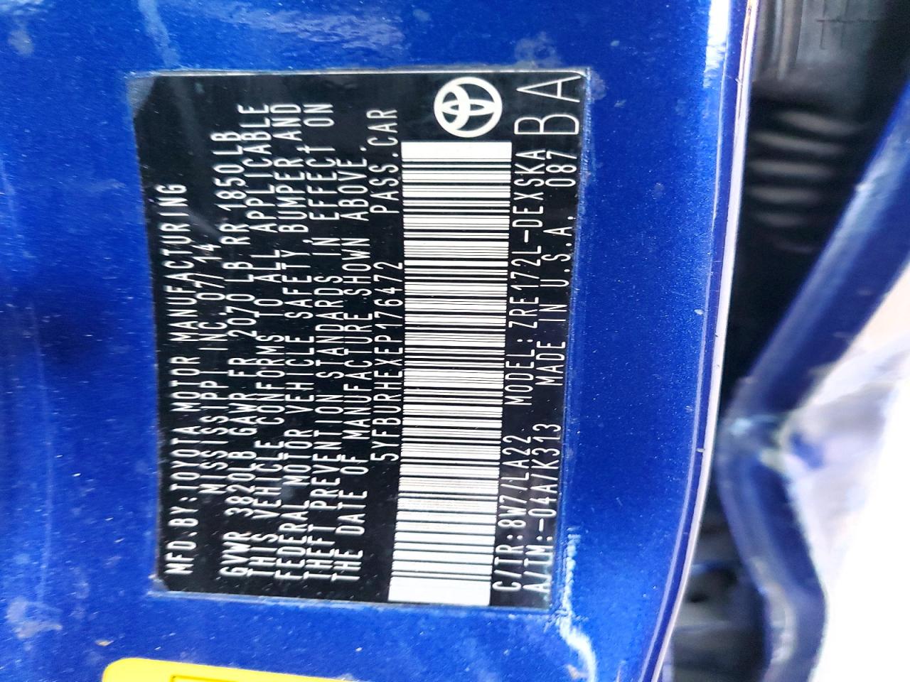 2014 TOYOTA COROLLA L photo 12