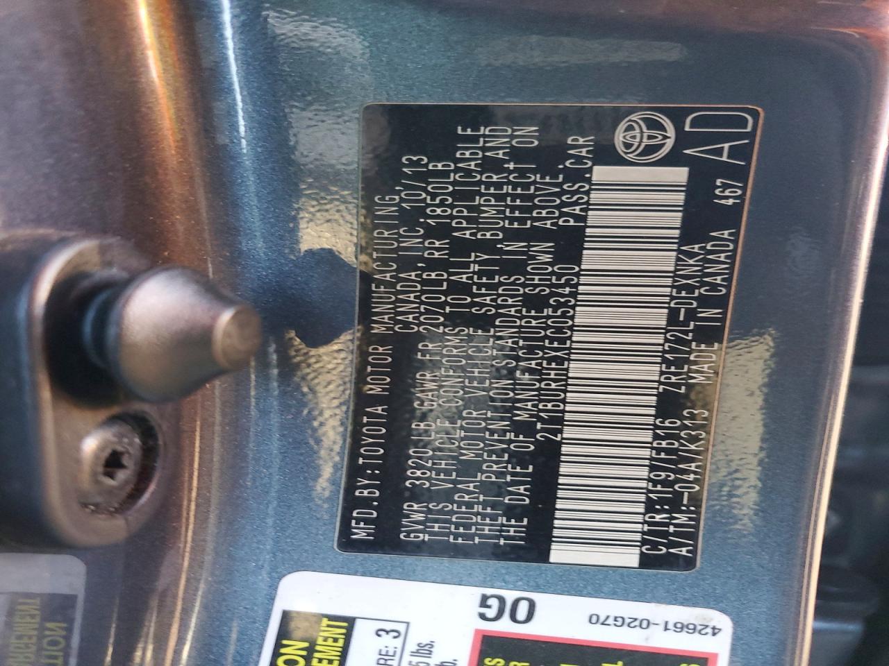 2014 TOYOTA COROLLA L photo 12