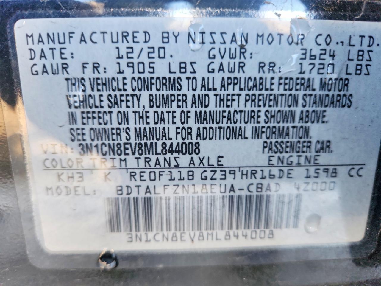2021 NISSAN VERSA SV photo 12