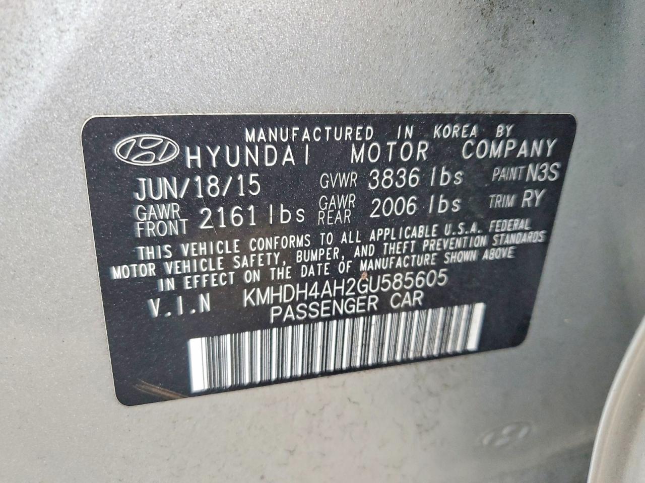 2016 HYUNDAI ELANTRA SE photo 12