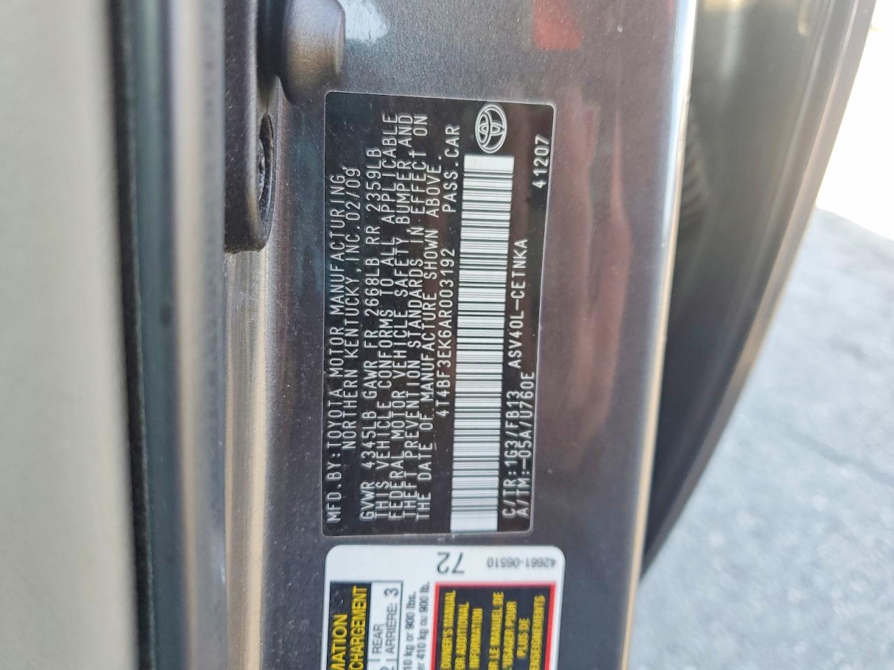 2010 TOYOTA CAMRY BASE photo 12