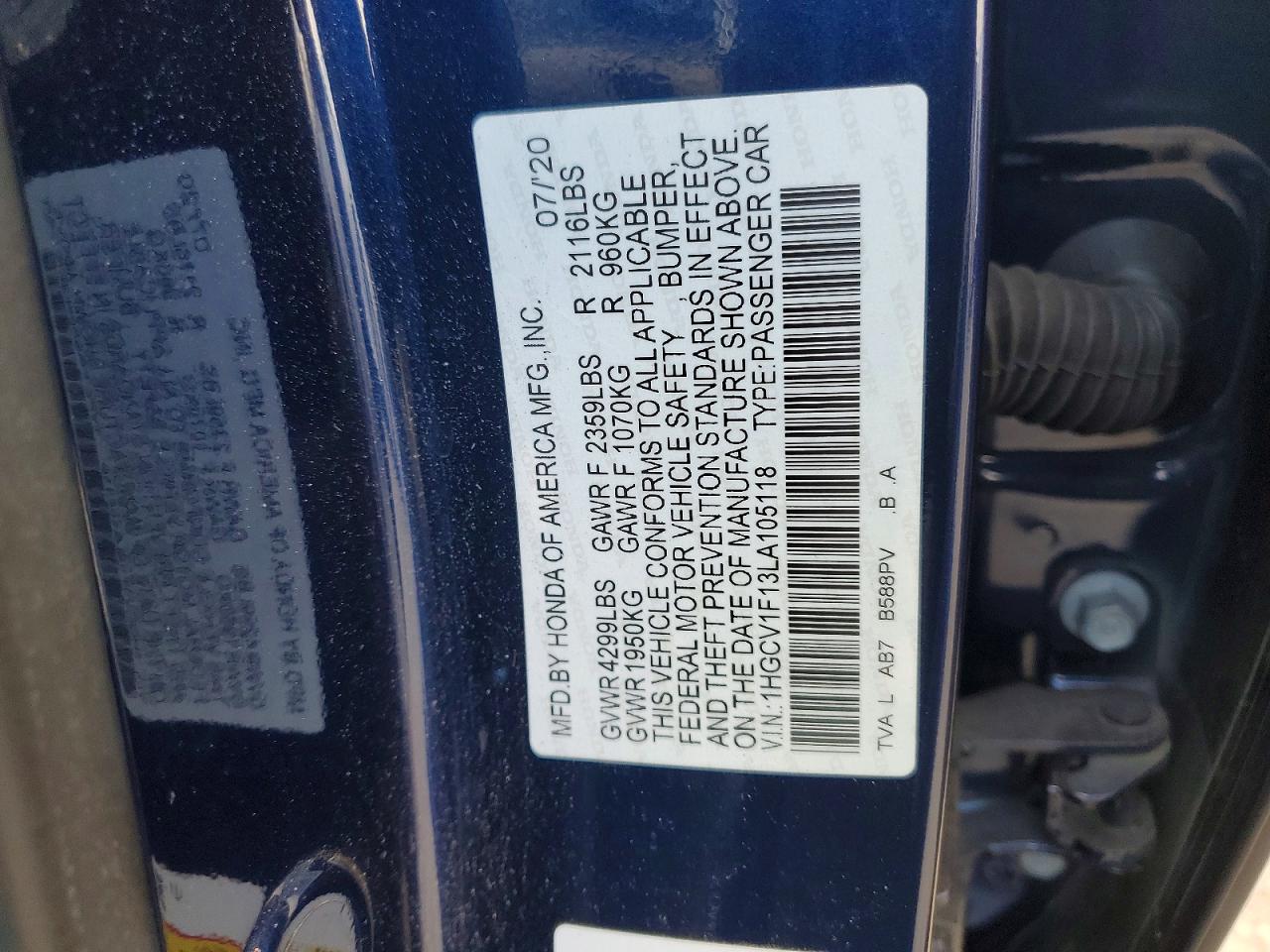 2020 HONDA ACCORD LX photo 12