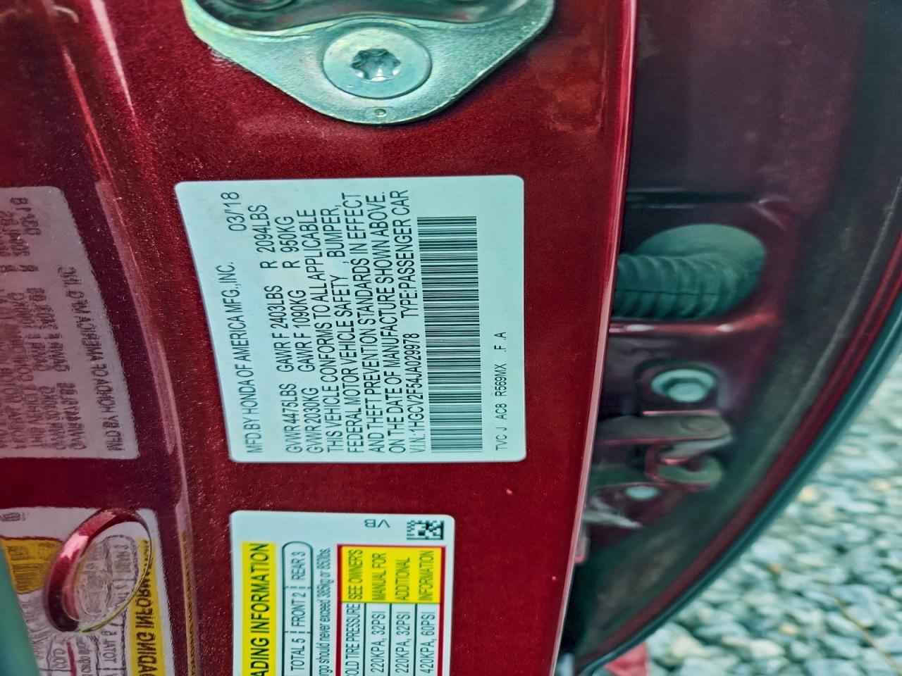 2018 HONDA ACCORD EXL photo 12
