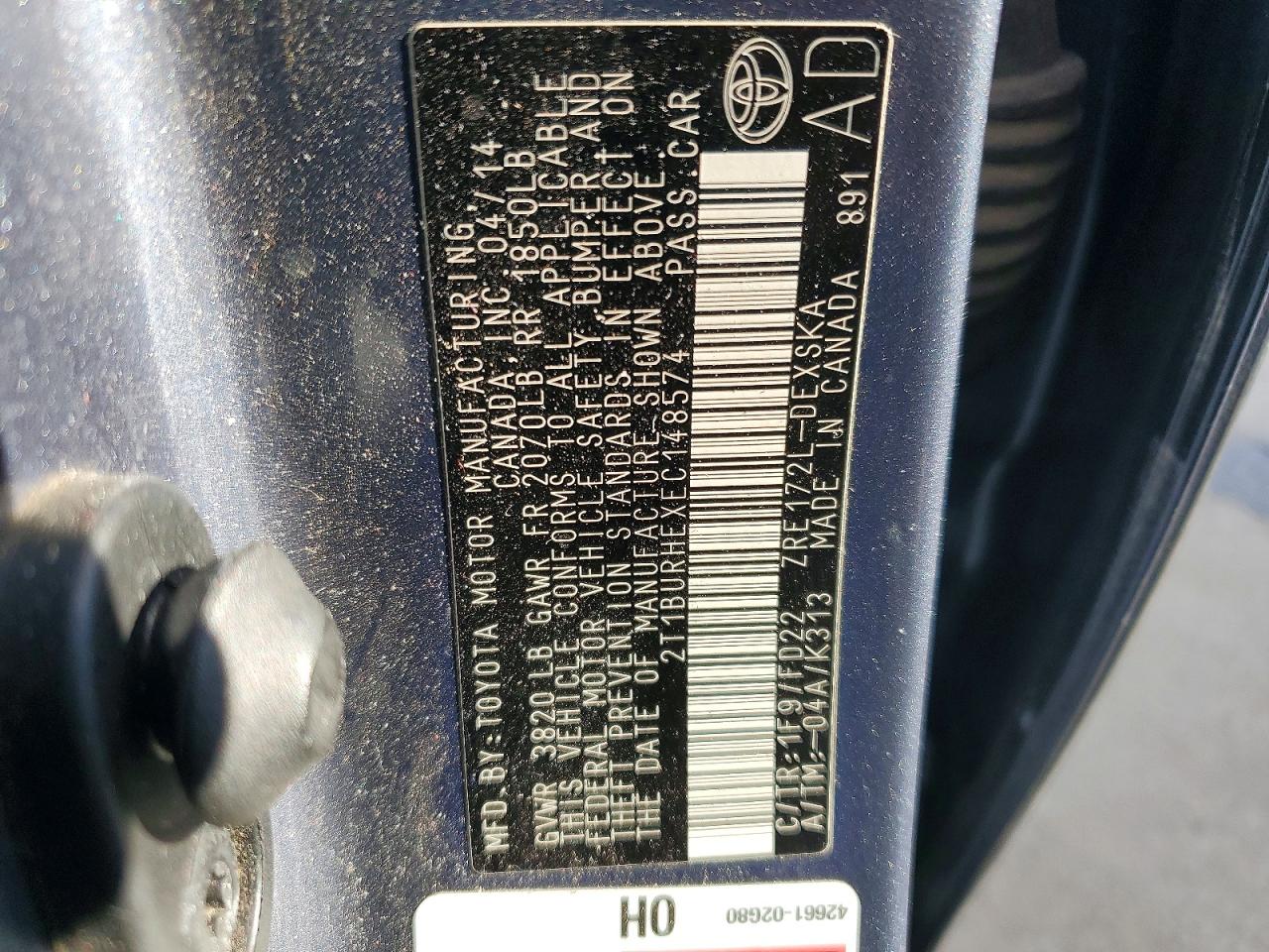 2014 TOYOTA COROLLA L photo 12