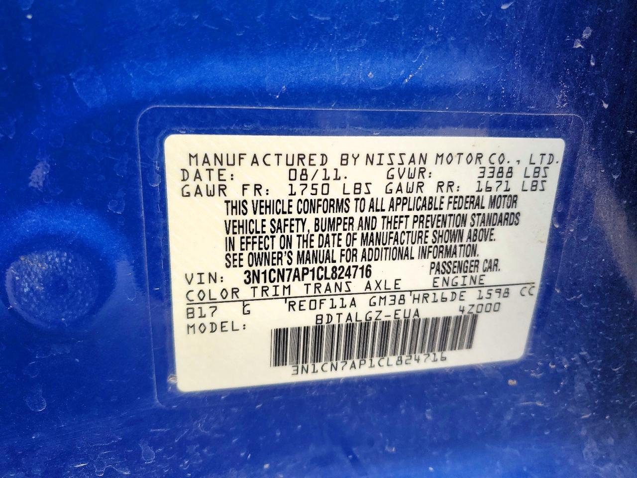 2012 NISSAN VERSA S photo 12