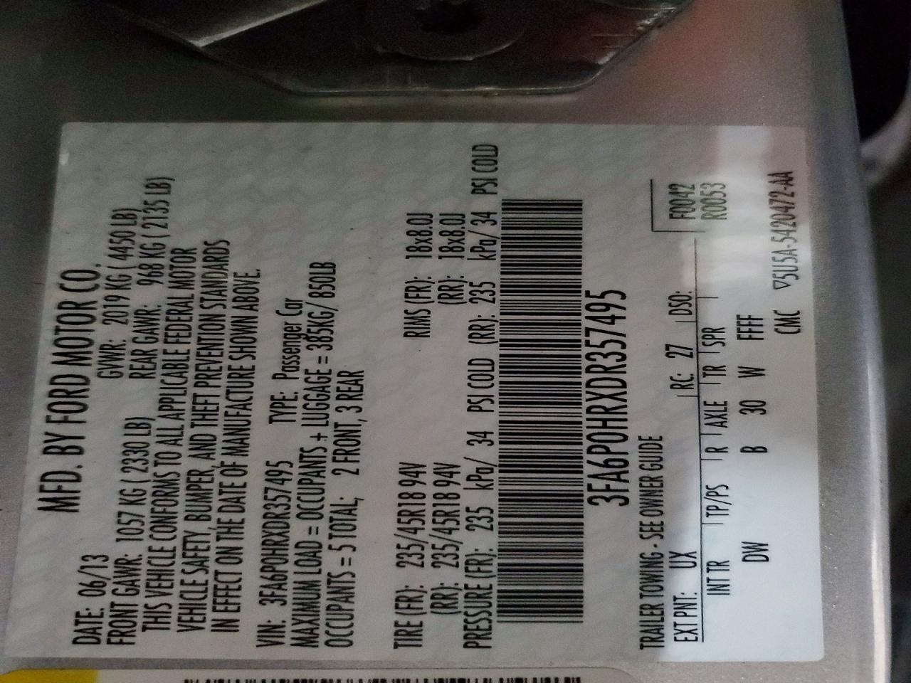 2013 FORD FUSION SE photo 12
