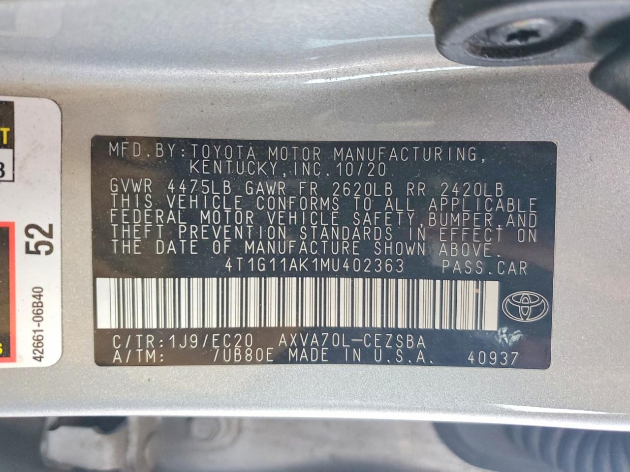 2021 TOYOTA CAMRY SE photo 12