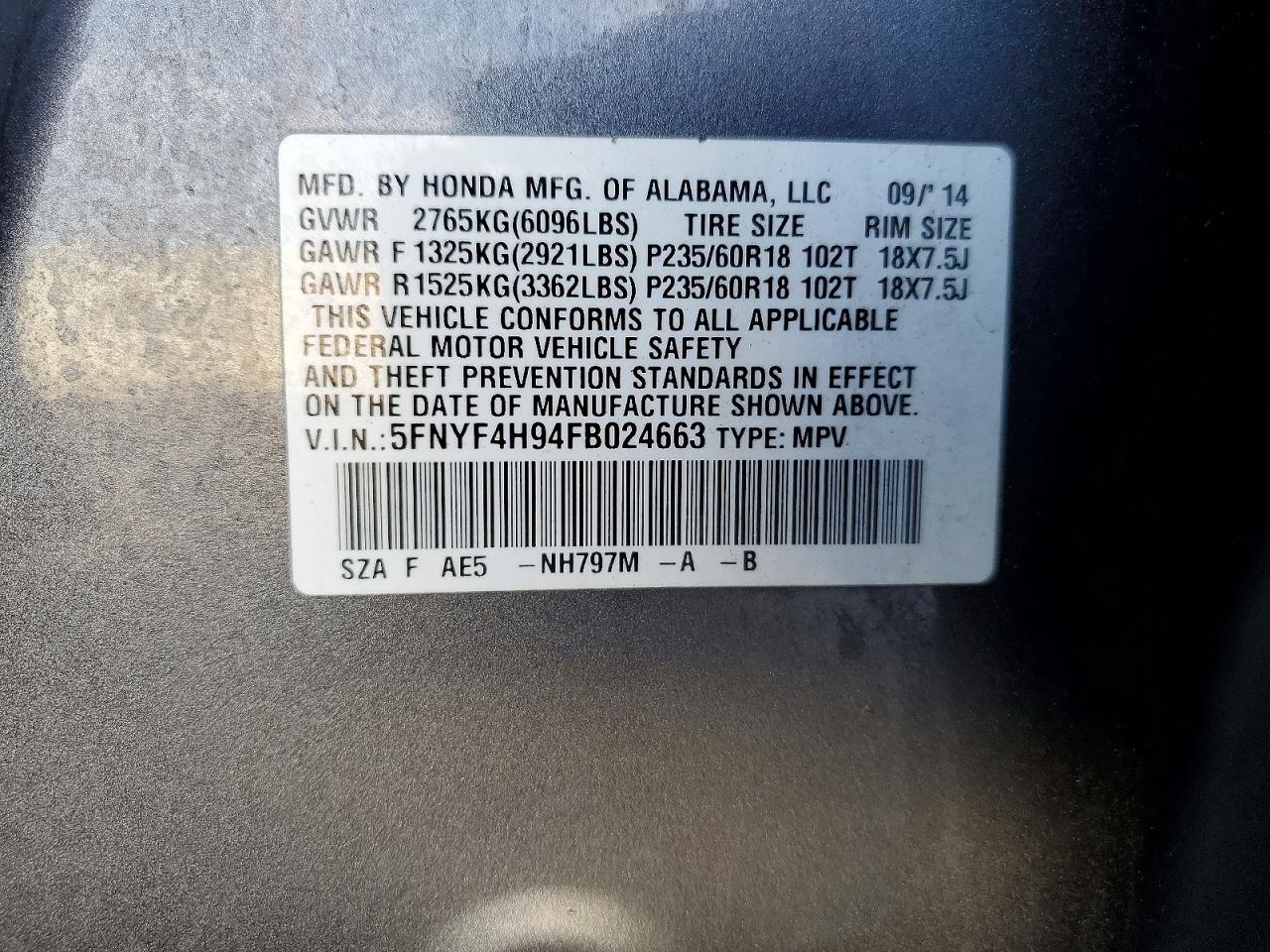 2015 HONDA PILOT TOURING photo 13