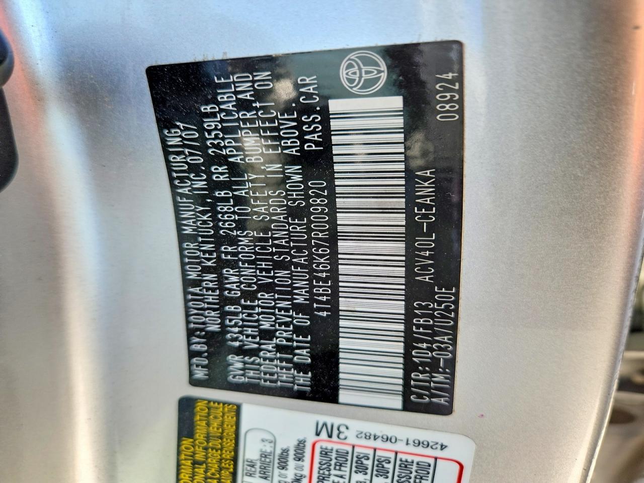 2007 TOYOTA CAMRY CE photo 13
