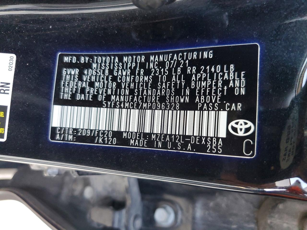 2021 TOYOTA COROLLA SE photo 12