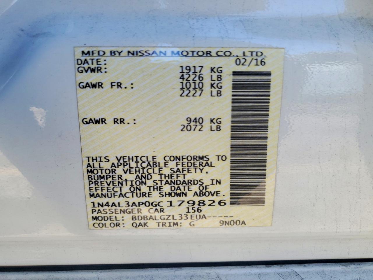 2016 NISSAN ALTIMA 2.5 photo 12