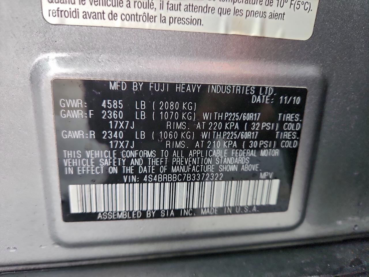 2011 SUBARU OUTBACK 2.5I PREMIUM photo 13
