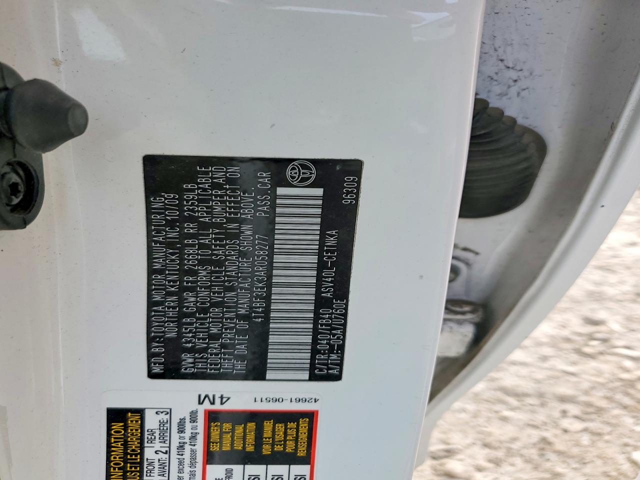 2010 TOYOTA CAMRY BASE photo 12