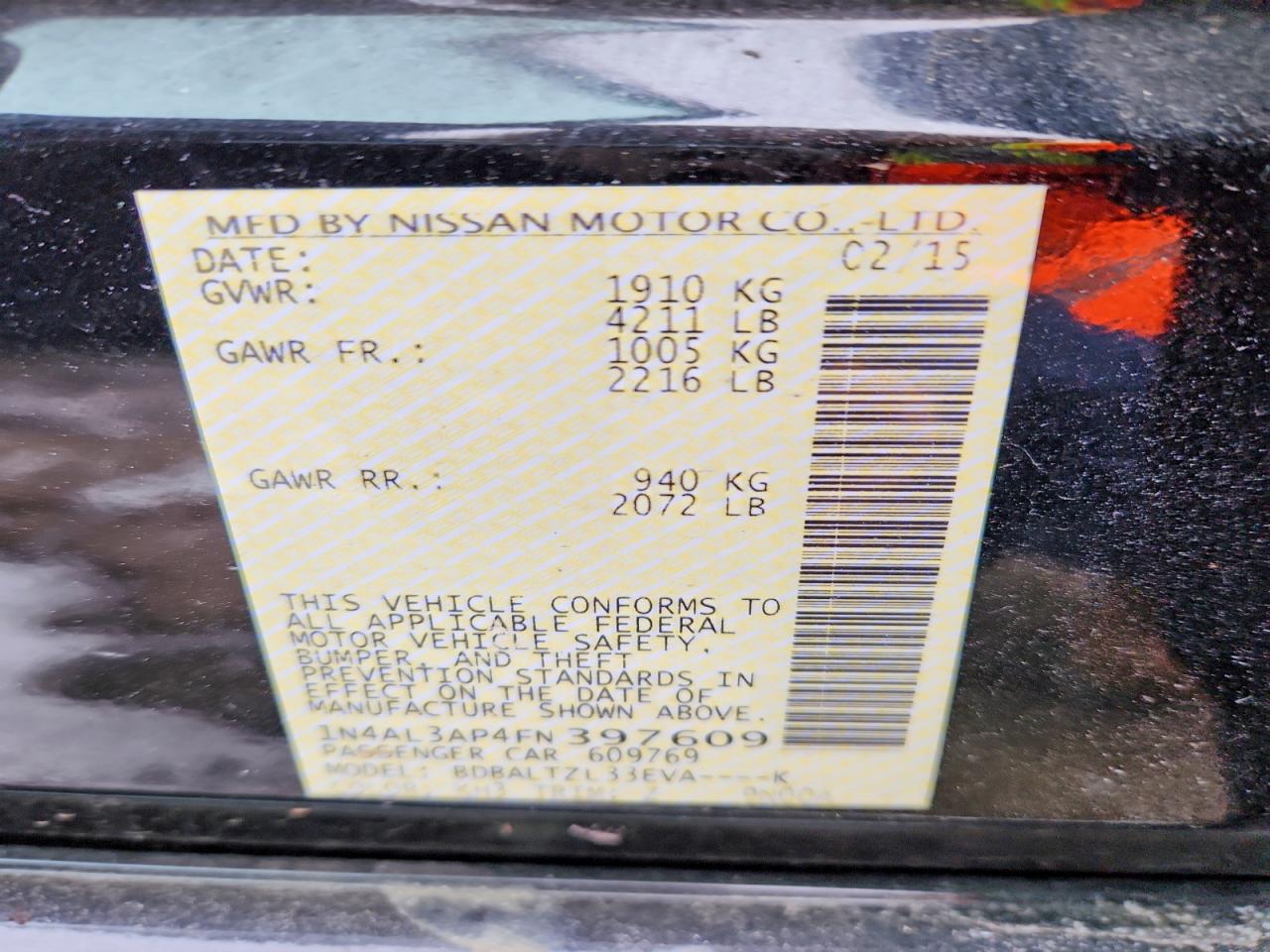 2015 NISSAN ALTIMA 2.5 photo 12