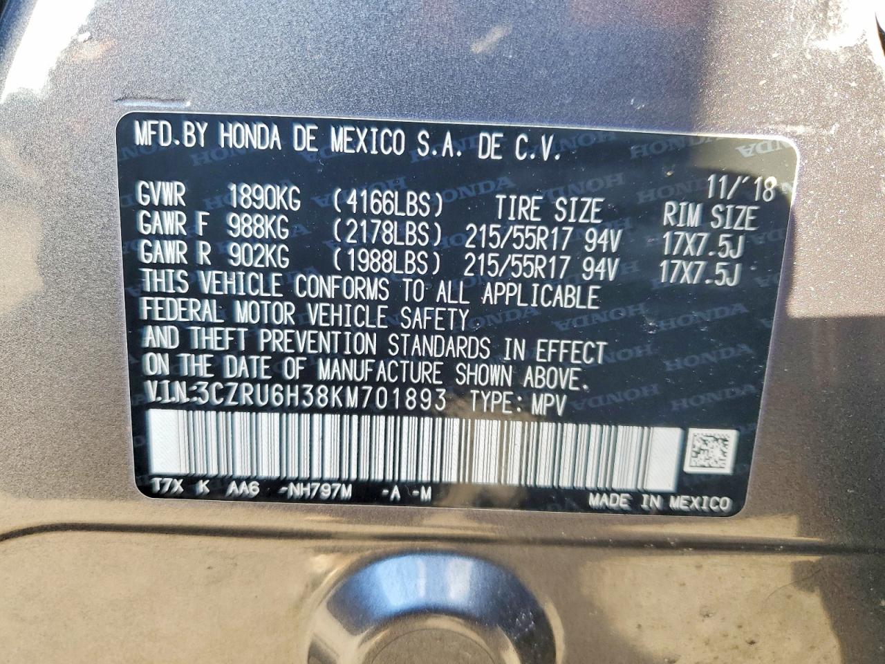 2019 HONDA HR-V LX photo 12