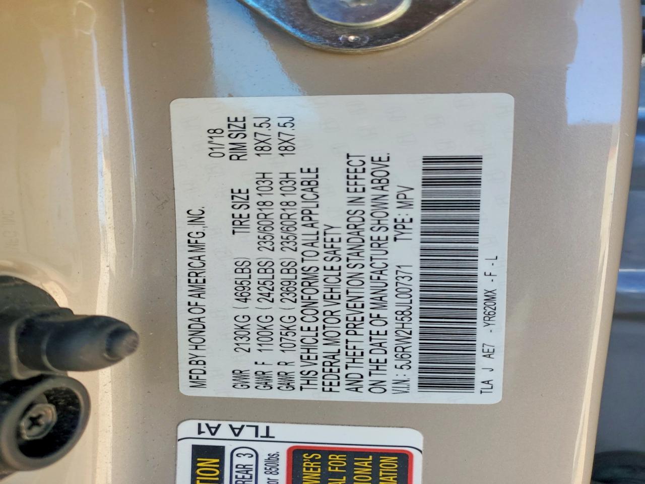 2018 HONDA CR-V EX photo 37