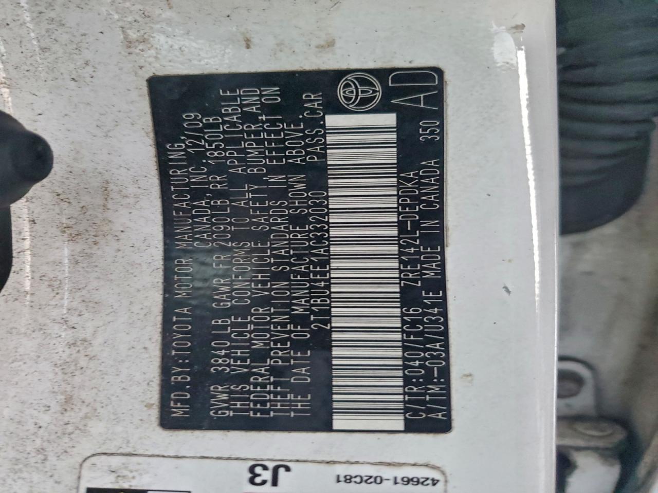 2010 TOYOTA COROLLA BASE photo 12