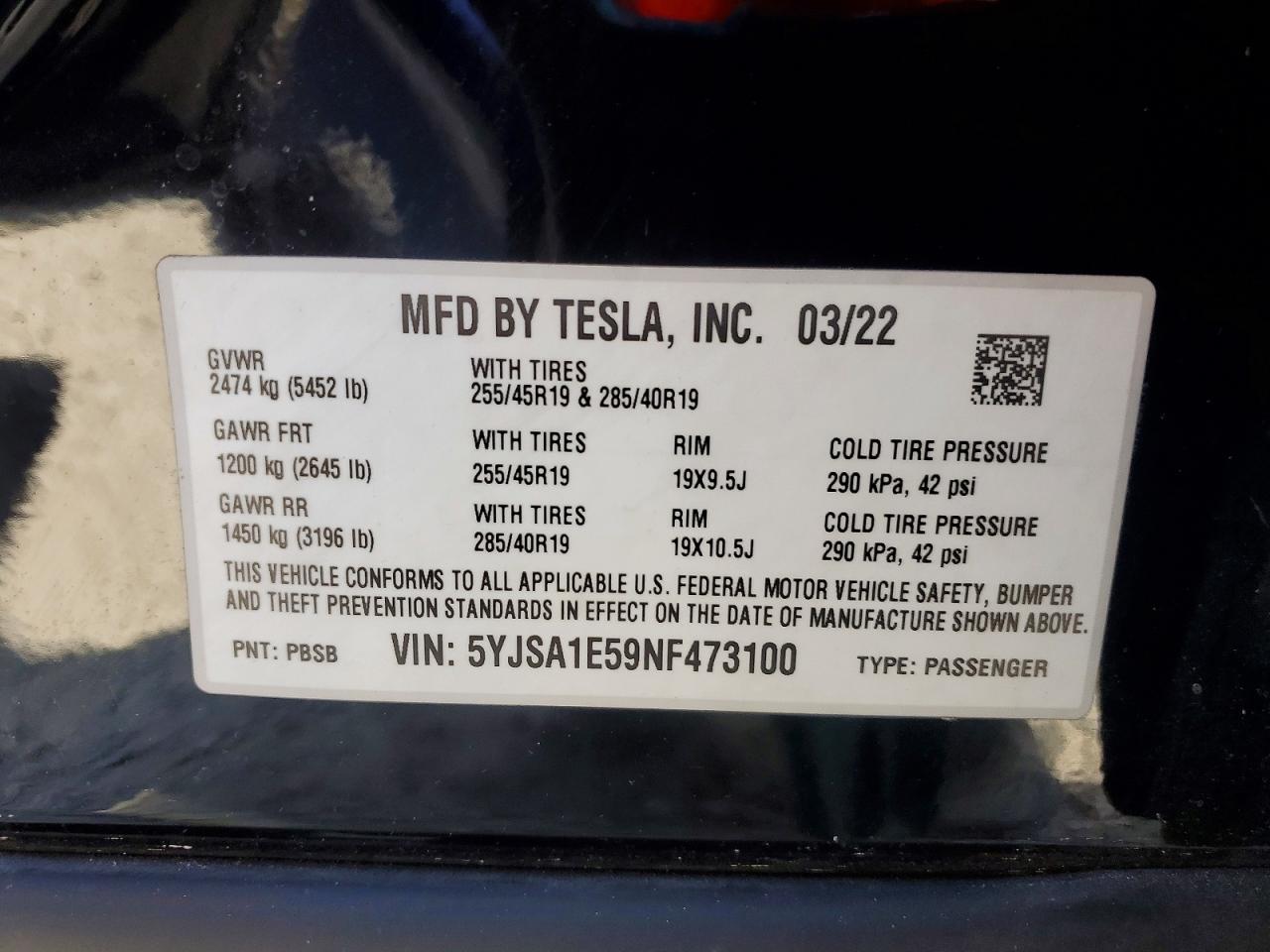 2022 TESLA MODEL S photo 13